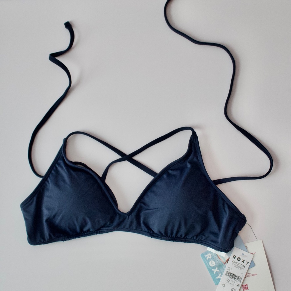 Roxy Swim SD Beach Classics Athletic Triangle Bikini Top Blue - Picture 3 of 7